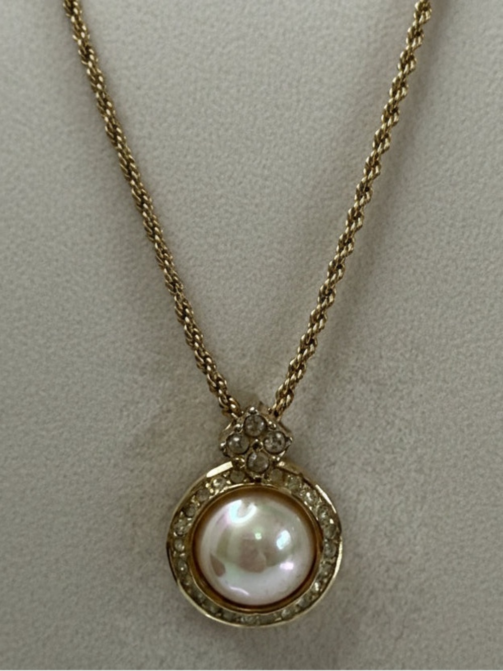 Christian Dior Vintage Round Faux Peal Pendant with Rhinestones